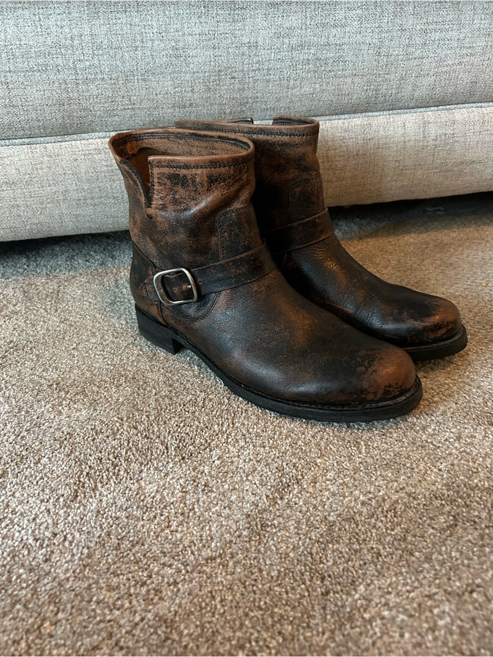 Brown Distressed Leather Ankle Boots